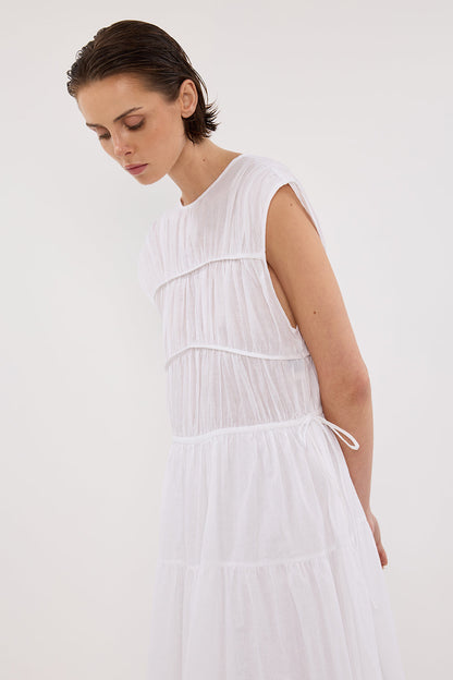 FLYNN WHITE LINEN BLEND MIDI DRESS