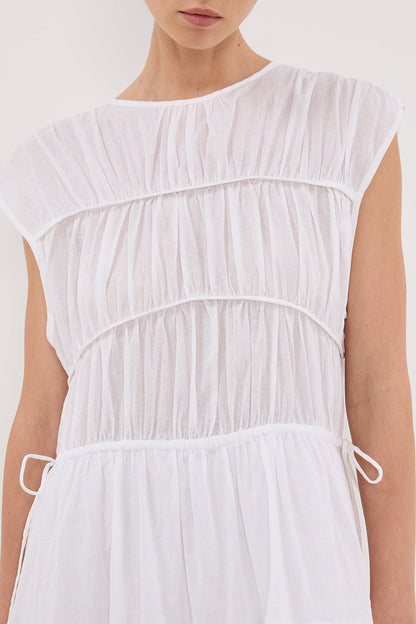 FLYNN WHITE LINEN BLEND MIDI DRESS