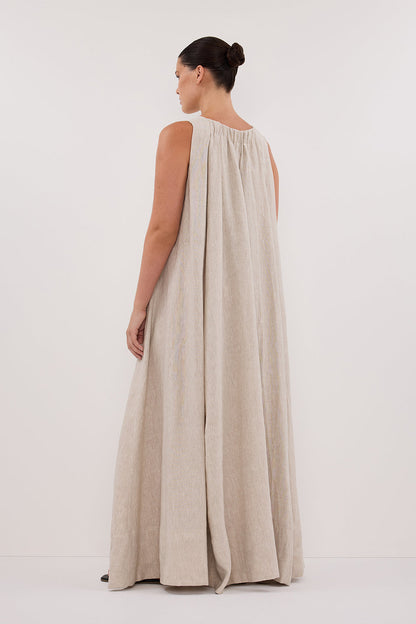 ISABELLE NATURAL LINEN MIDI DRESS