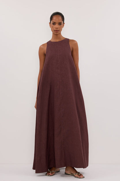 ISABELLE WALNUT LINEN MIDI DRESS