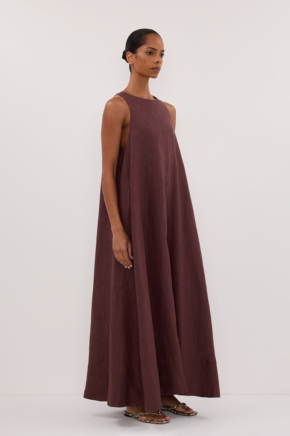 ISABELLE WALNUT LINEN MIDI DRESS