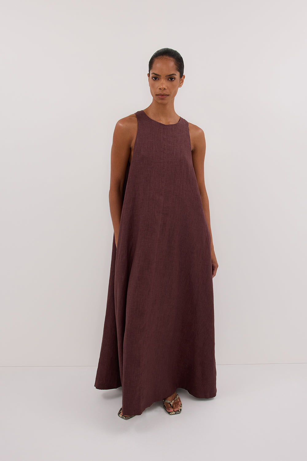 ISABELLE WALNUT LINEN MIDI DRESS