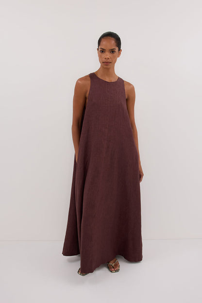ISABELLE WALNUT LINEN MIDI DRESS