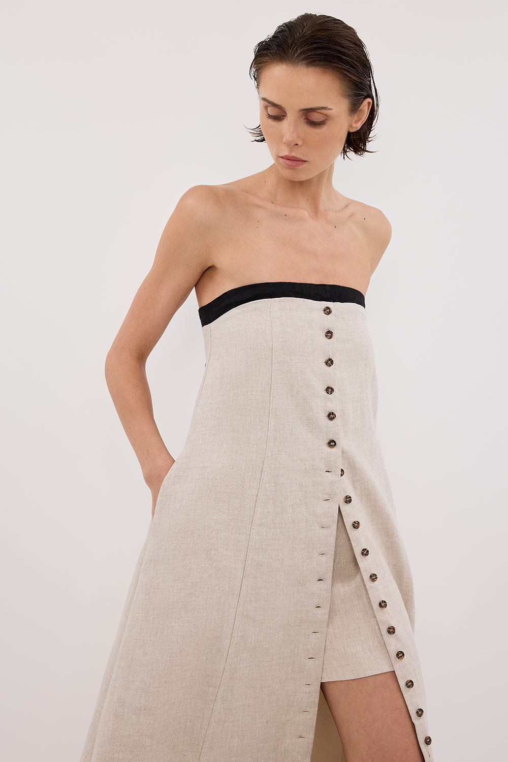 EBONY NATURAL STRAPLESS MIDI DRESS