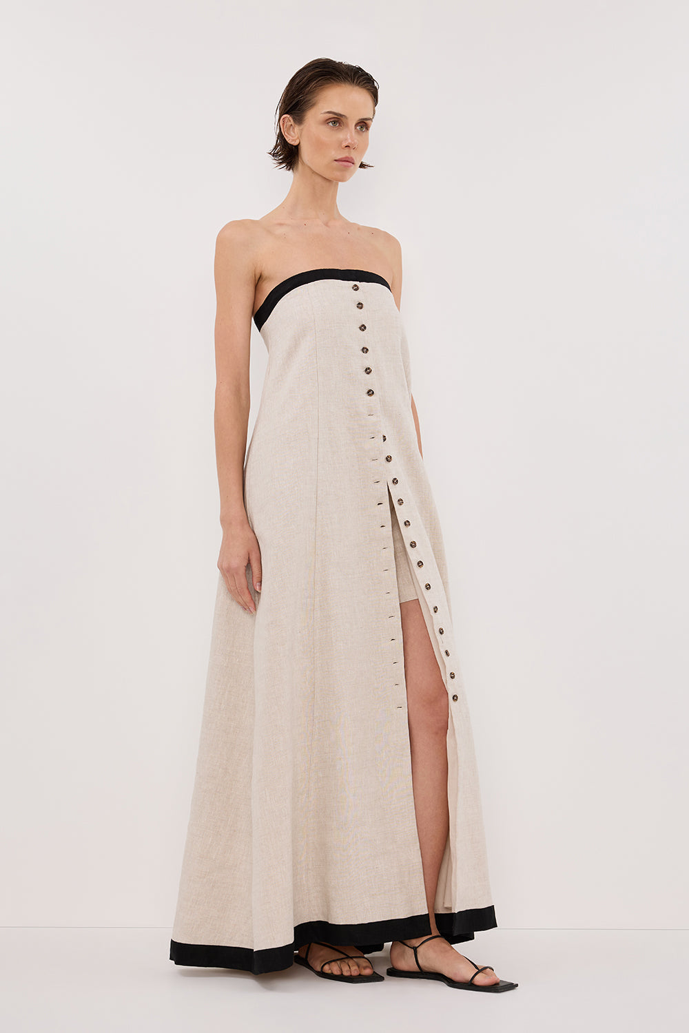EBONY NATURAL STRAPLESS MIDI DRESS