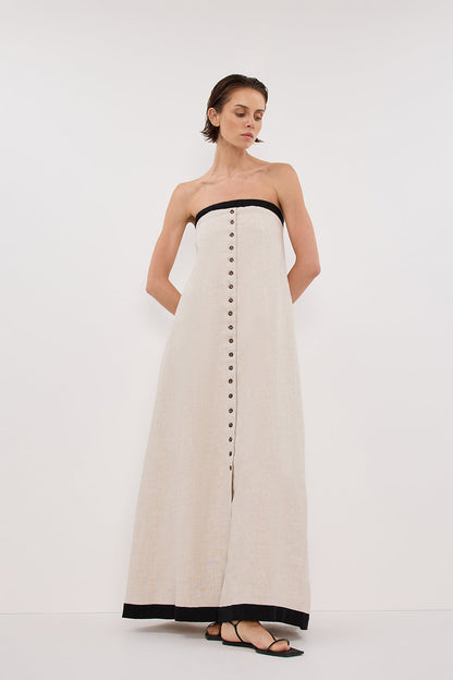 EBONY NATURAL STRAPLESS MIDI DRESS