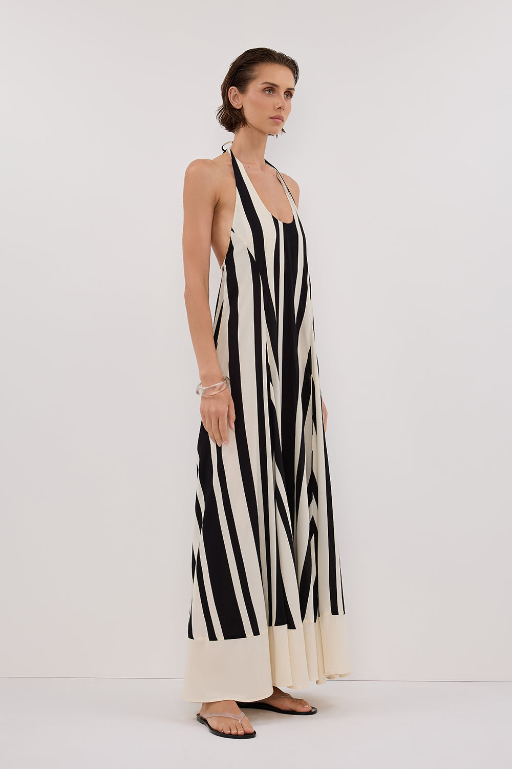 BEAU BLACK STRIPE HALTER MIDI DRESS