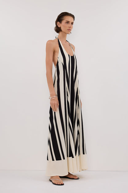 BEAU BLACK STRIPE HALTER MIDI DRESS
