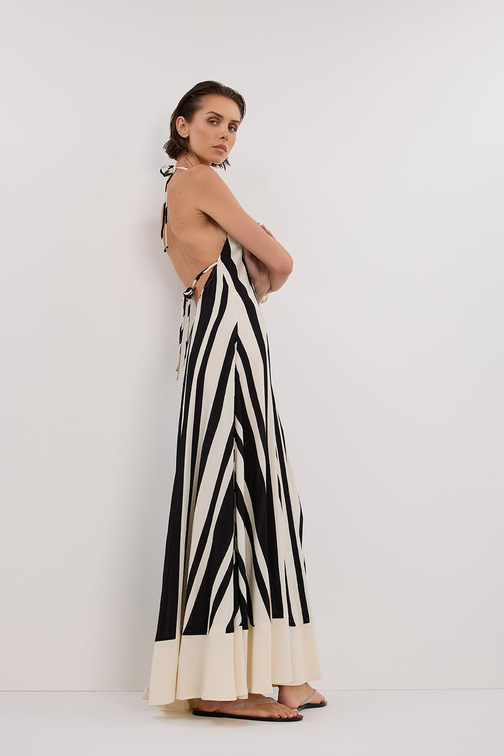 BEAU BLACK STRIPE HALTER MIDI DRESS