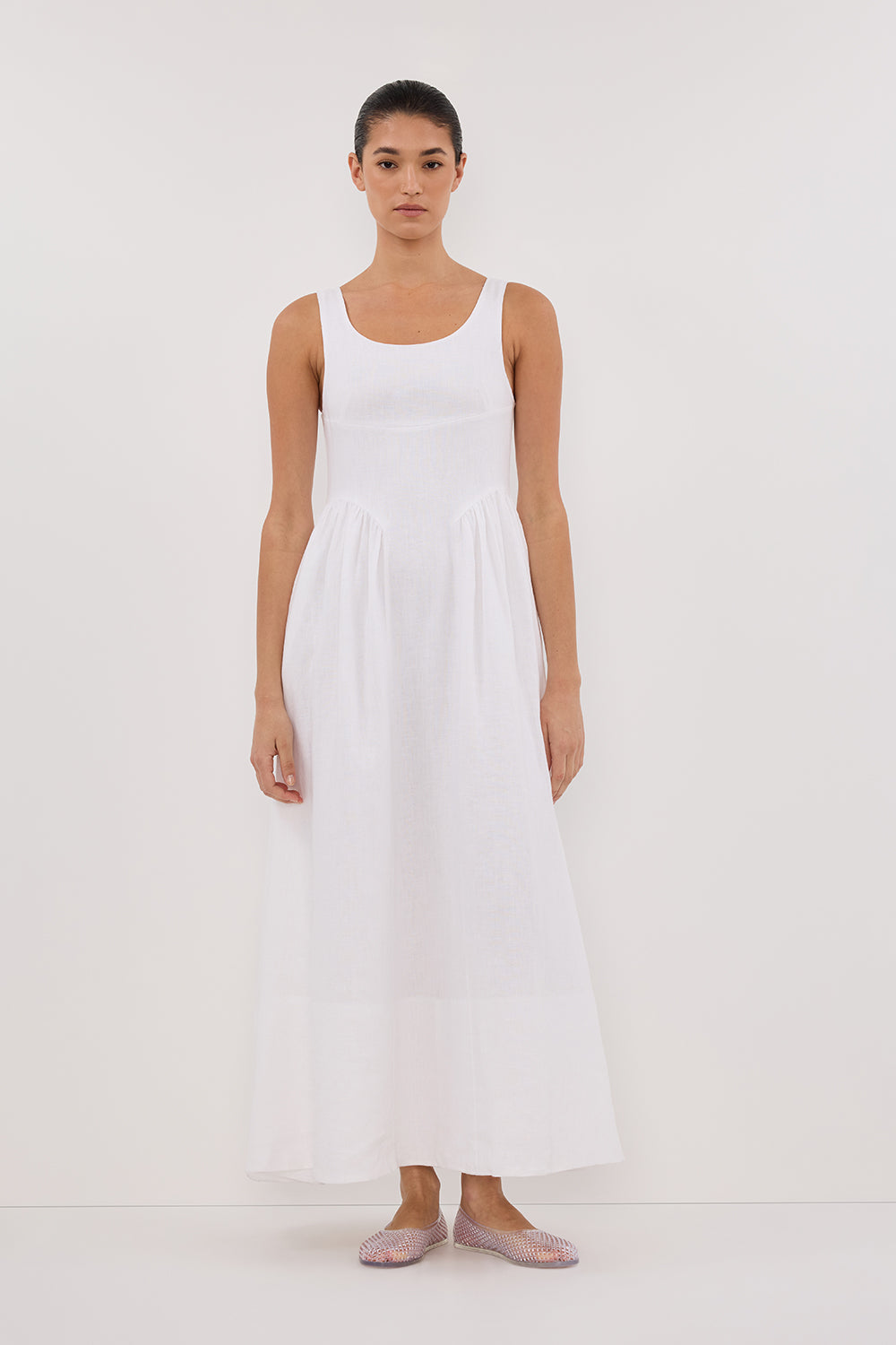 IBIZA WHITE LINEN MIDI DRESS
