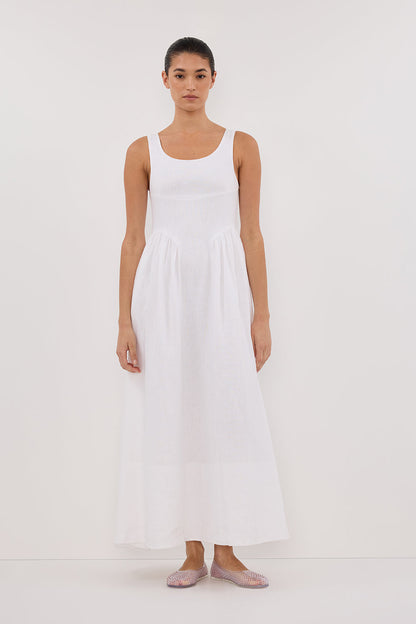 IBIZA WHITE LINEN MIDI DRESS