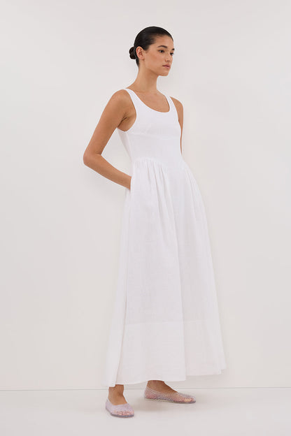 IBIZA WHITE LINEN MIDI DRESS
