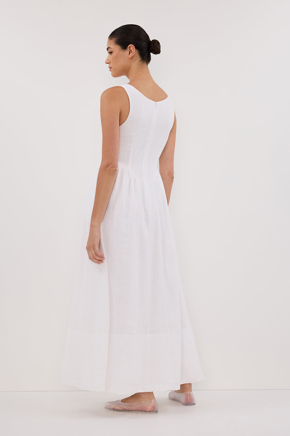IBIZA WHITE LINEN MIDI DRESS