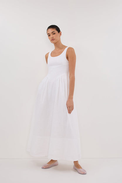 IBIZA WHITE LINEN MIDI DRESS