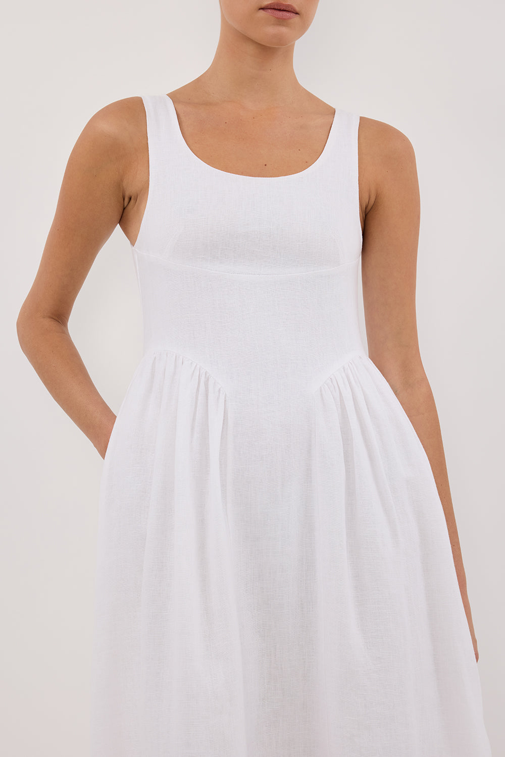 IBIZA WHITE LINEN MIDI DRESS