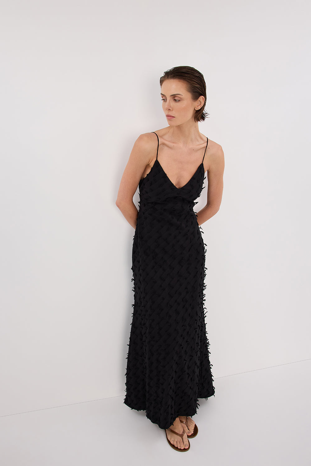 PALOMA BLACK BIAS SLIP MIDI DRESS