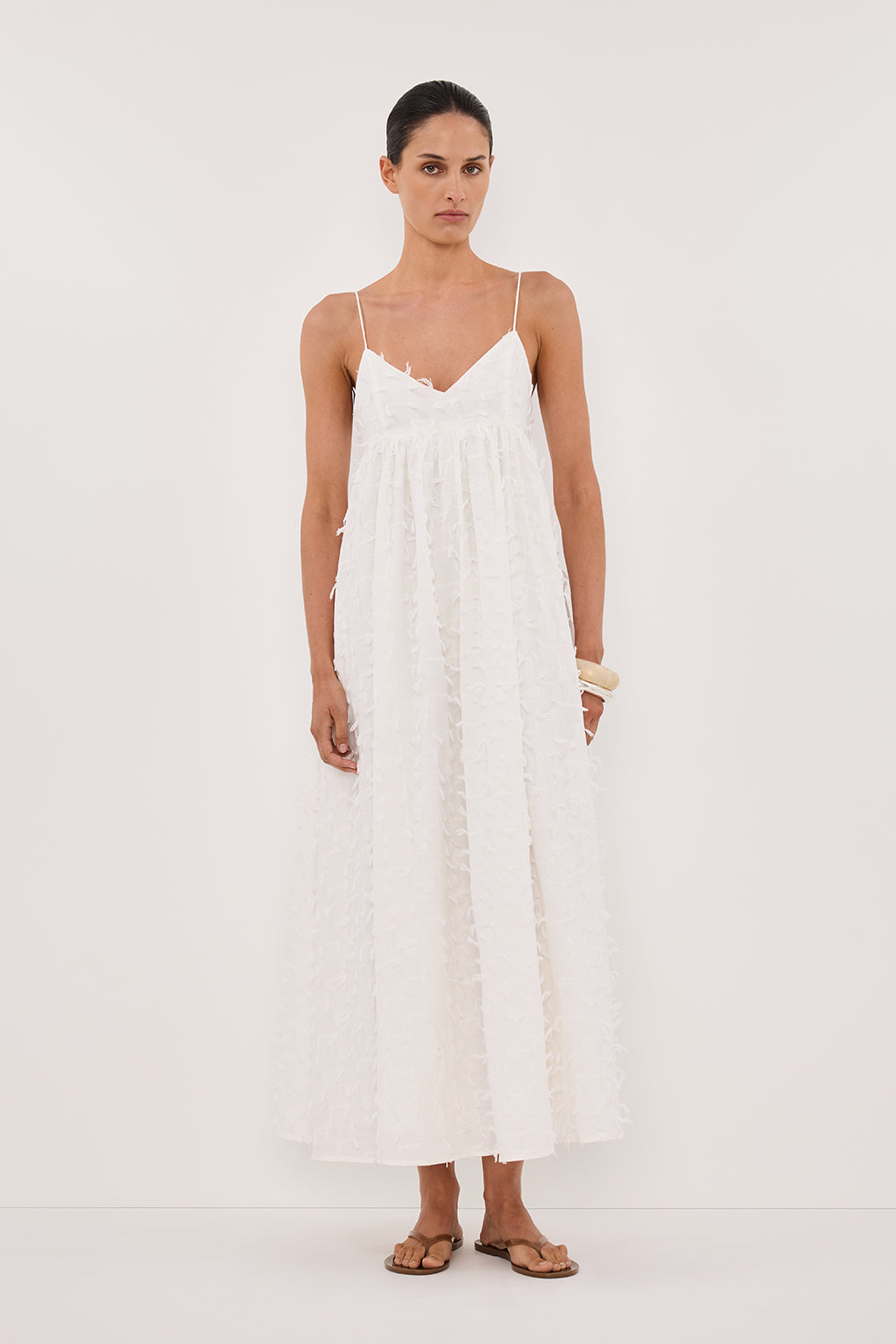 PALOMA WHITE BABYDOLL MIDI DRESS