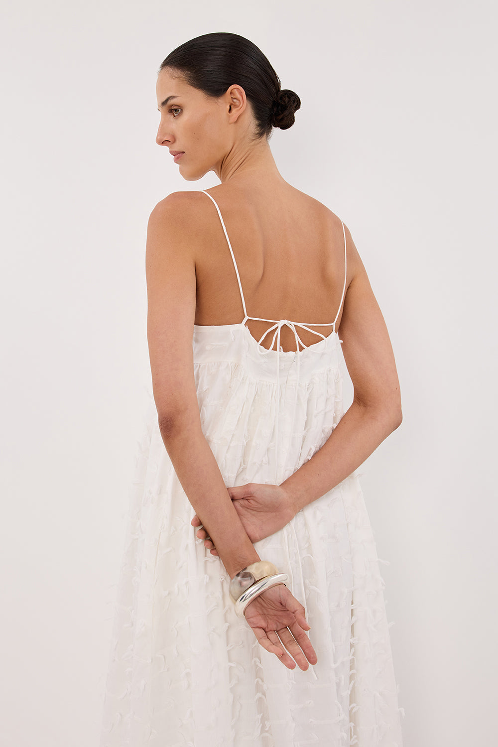 PALOMA WHITE BABYDOLL MIDI DRESS