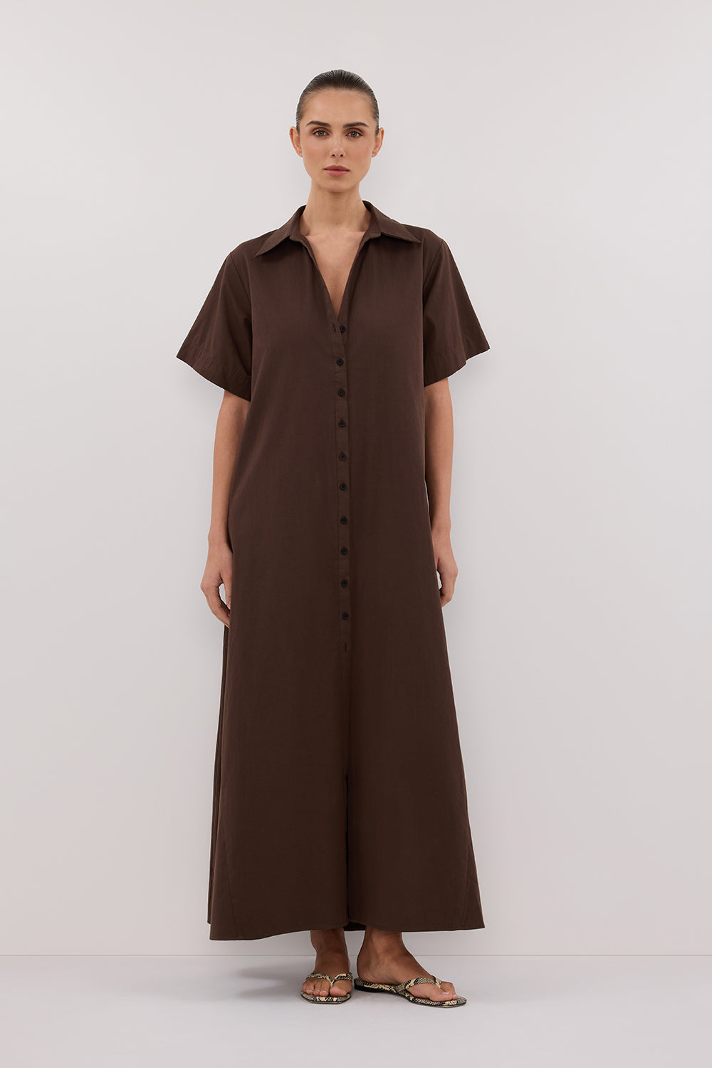 VIOLET BITTER CHOC SHIRT MIDI DRESS