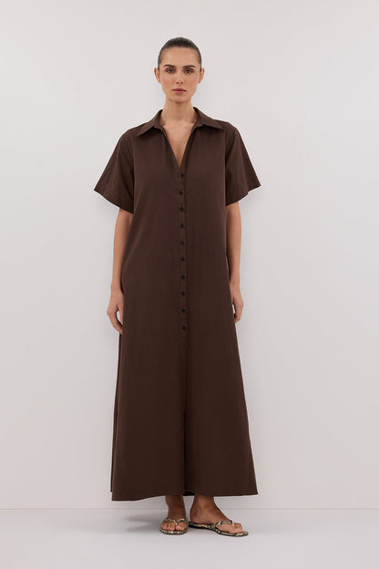 VIOLET BITTER CHOC SHIRT MIDI DRESS