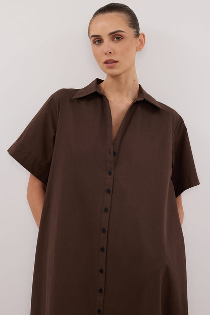 VIOLET BITTER CHOC SHIRT MIDI DRESS