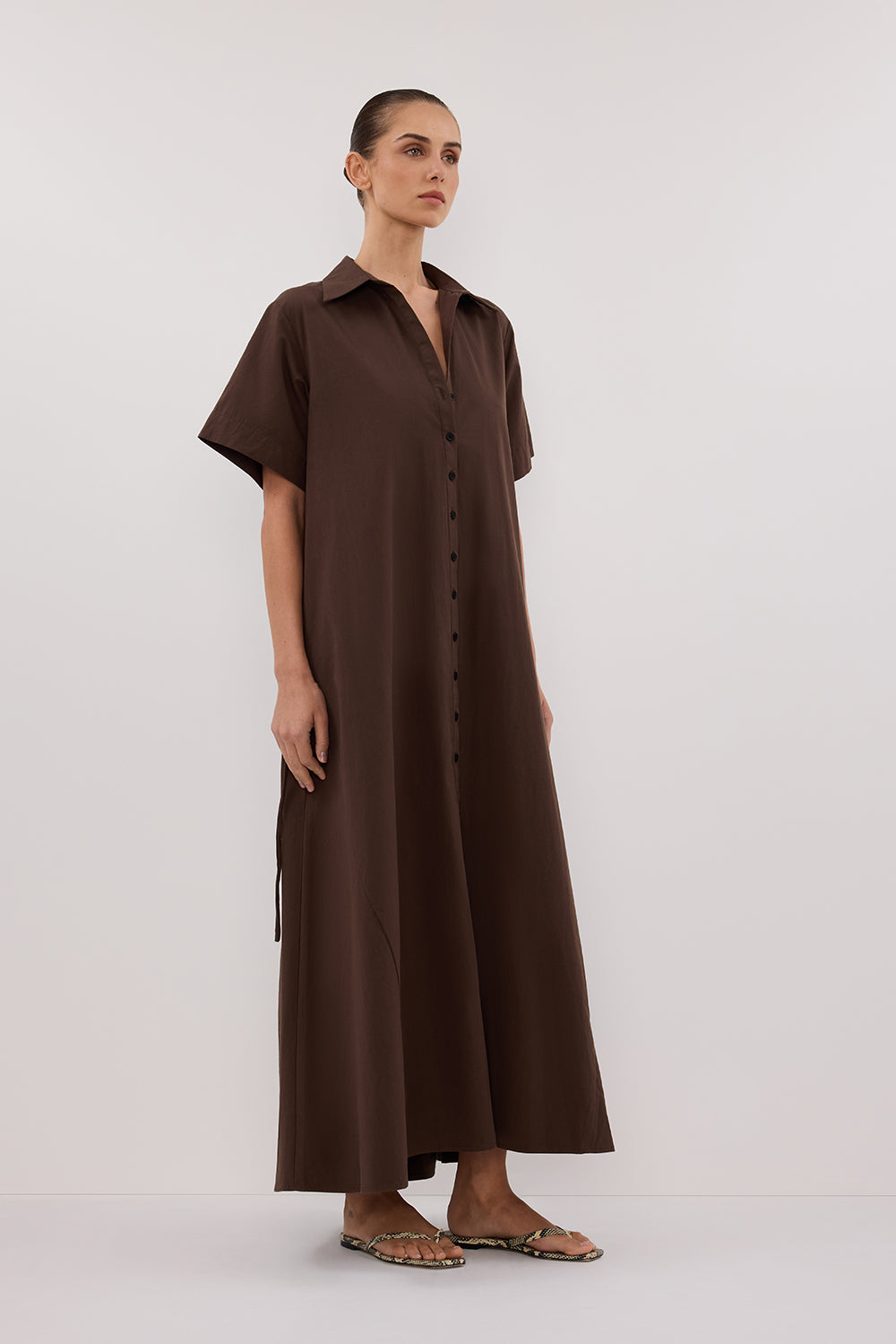 VIOLET BITTER CHOC SHIRT MIDI DRESS