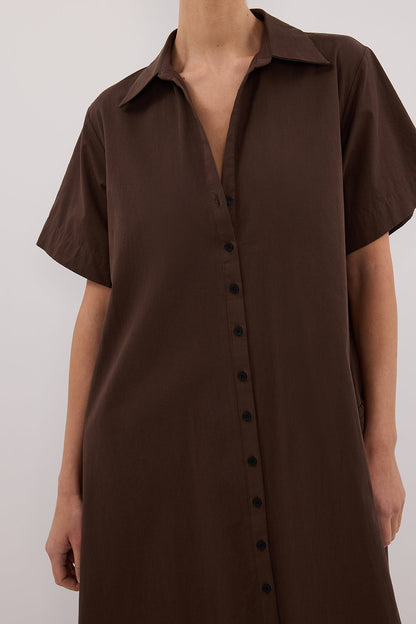 VIOLET BITTER CHOC SHIRT MIDI DRESS