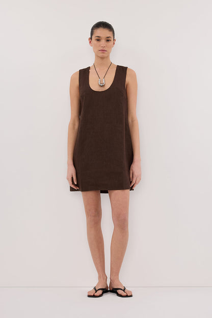 LOTUS BITTER CHOC LINEN MINI DRESS