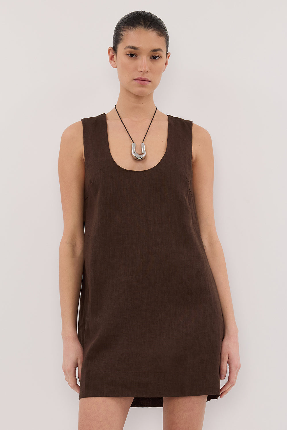 LOTUS BITTER CHOC LINEN MINI DRESS