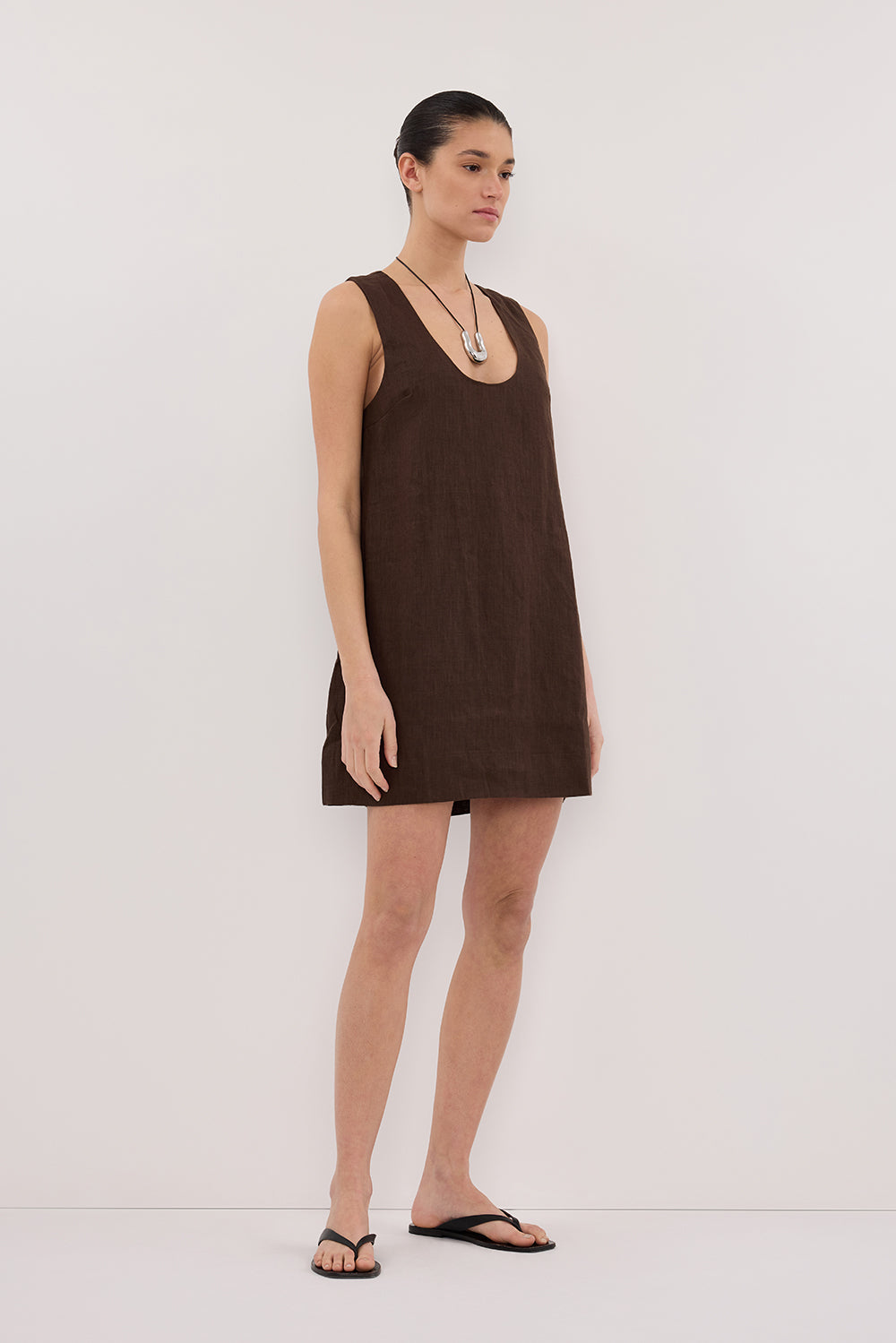 LOTUS BITTER CHOC LINEN MINI DRESS