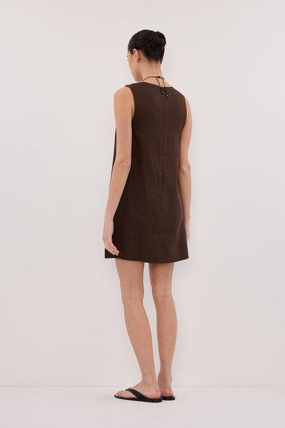LOTUS BITTER CHOC LINEN MINI DRESS
