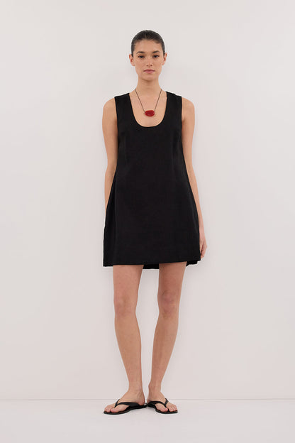 LOTUS BLACK LINEN MINI DRESS