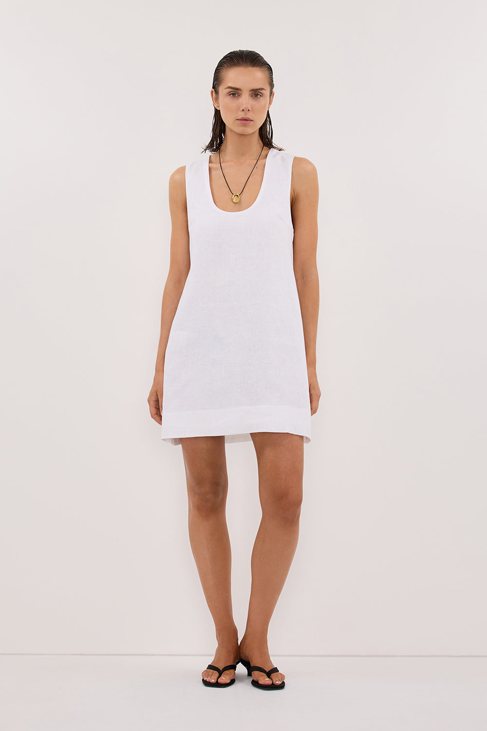 LOTUS WHITE LINEN MINI DRESS
