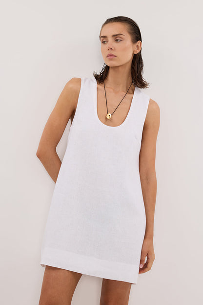 LOTUS WHITE LINEN MINI DRESS