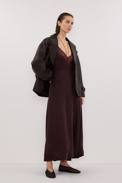 MILLIE WALNUT CUPRO SLEEVELESS MIDI DRESS