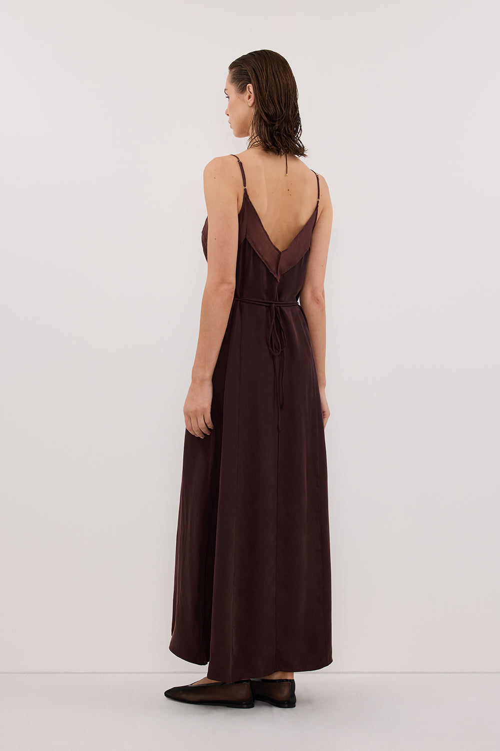 MILLIE WALNUT CUPRO SLEEVELESS MIDI DRESS