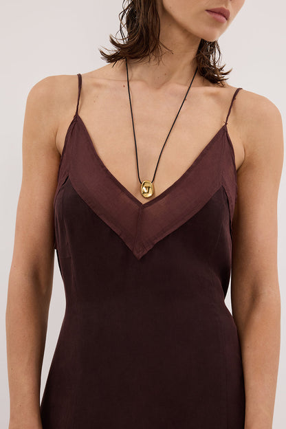 MILLIE WALNUT CUPRO SLEEVELESS MIDI DRESS