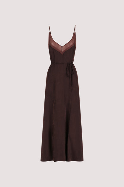 MILLIE WALNUT CUPRO SLEEVELESS MIDI DRESS
