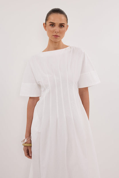 DAPHNE WHITE SLEEVED MIDI DRESS