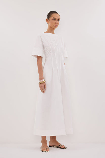 DAPHNE WHITE SLEEVED MIDI DRESS