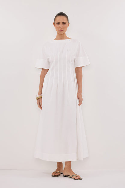 DAPHNE WHITE SLEEVED MIDI DRESS