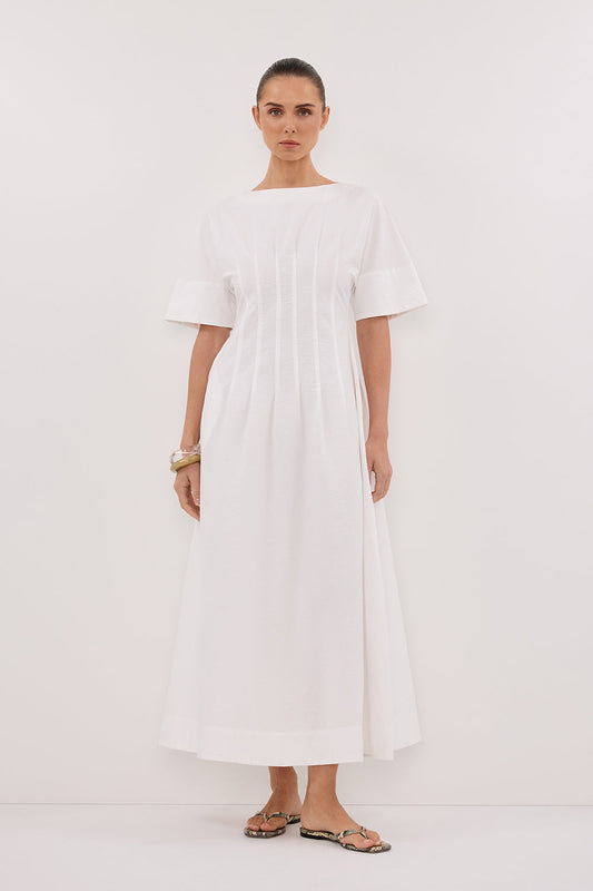 DAPHNE WHITE SLEEVED MIDI DRESS