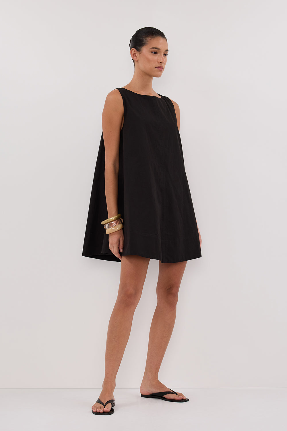 MAISIE BLACK POPLIN MINI DRESS