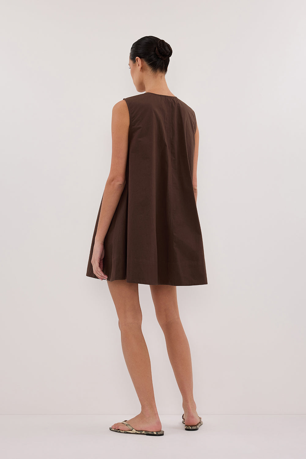 GABBY BITTER CHOC OVERSIZED COTTON MINI DRESS
