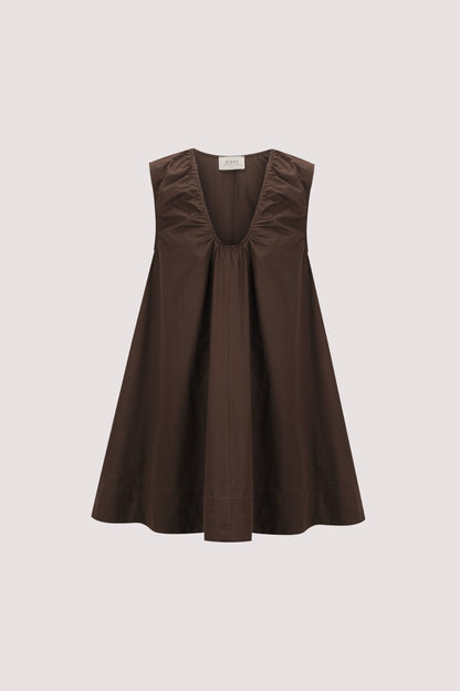 GABBY BITTER CHOC OVERSIZED COTTON MINI DRESS