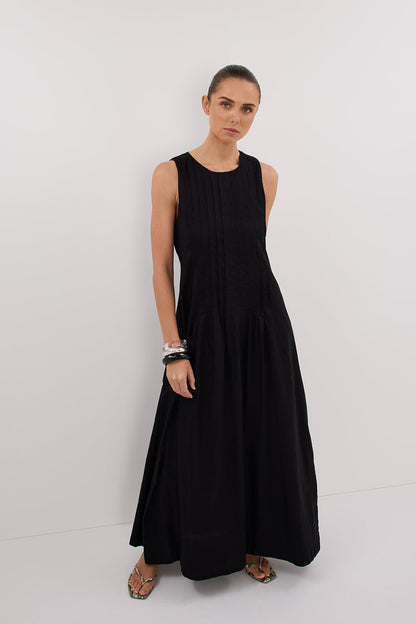 MILO BLACK LINEN BLEND MIDI DRESS