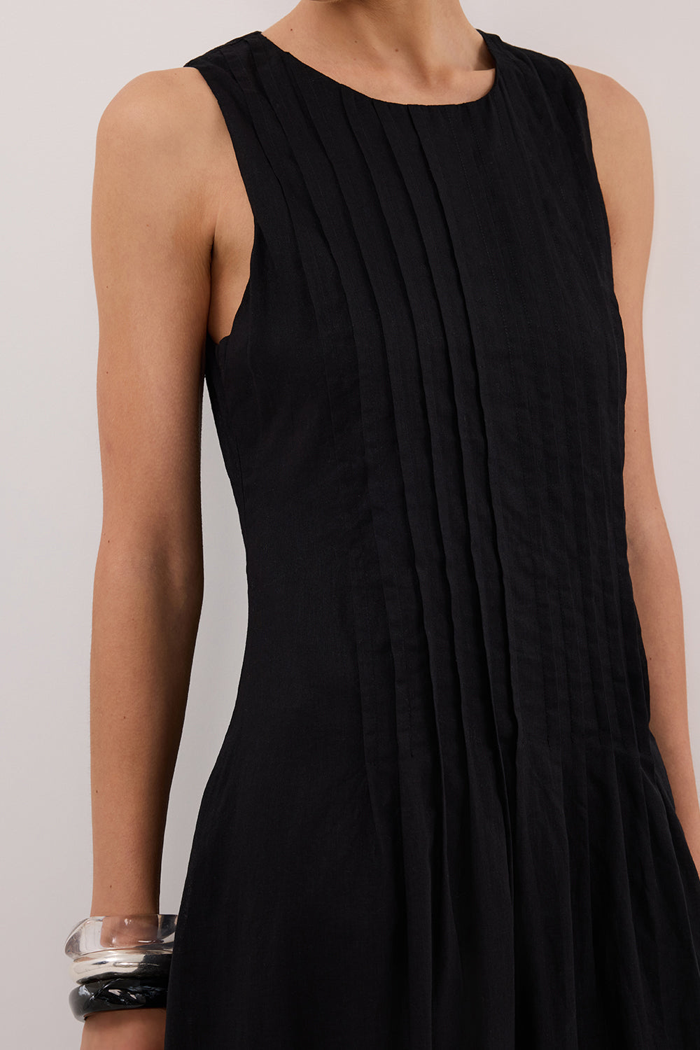 MILO BLACK LINEN BLEND MIDI DRESS