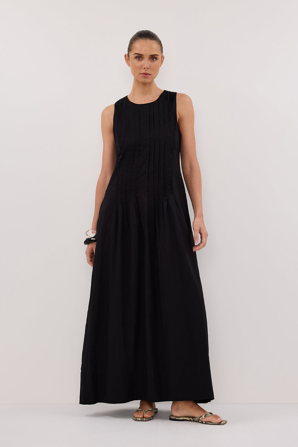 MILO BLACK LINEN BLEND MIDI DRESS