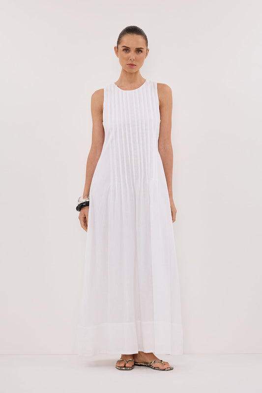 MILO WHITE LINEN BLEND MIDI DRESS