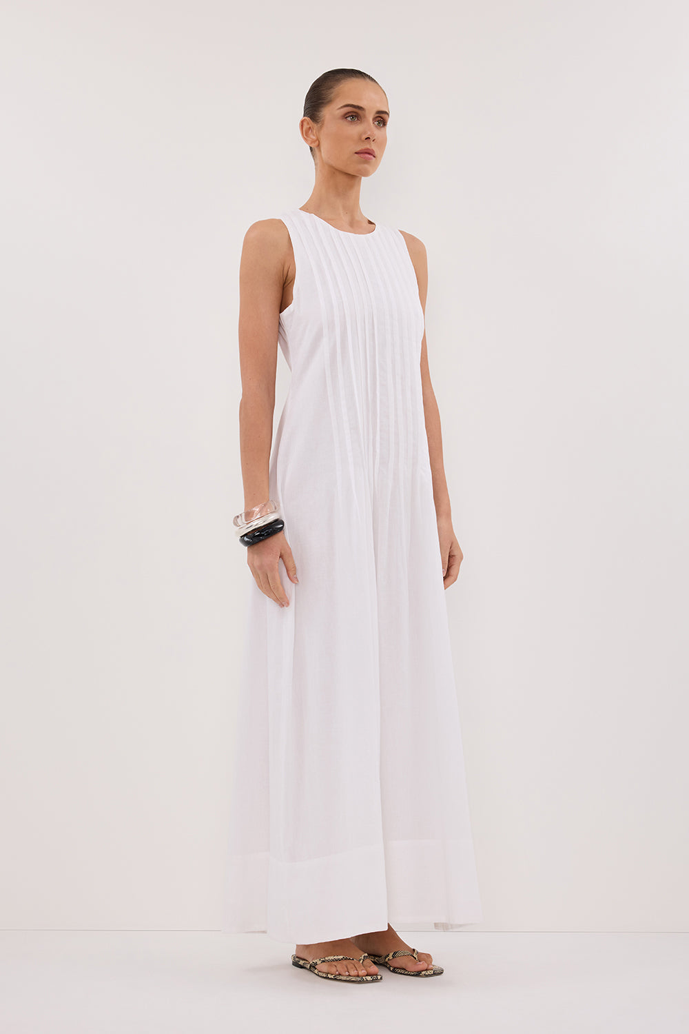 MILO WHITE LINEN BLEND MIDI DRESS